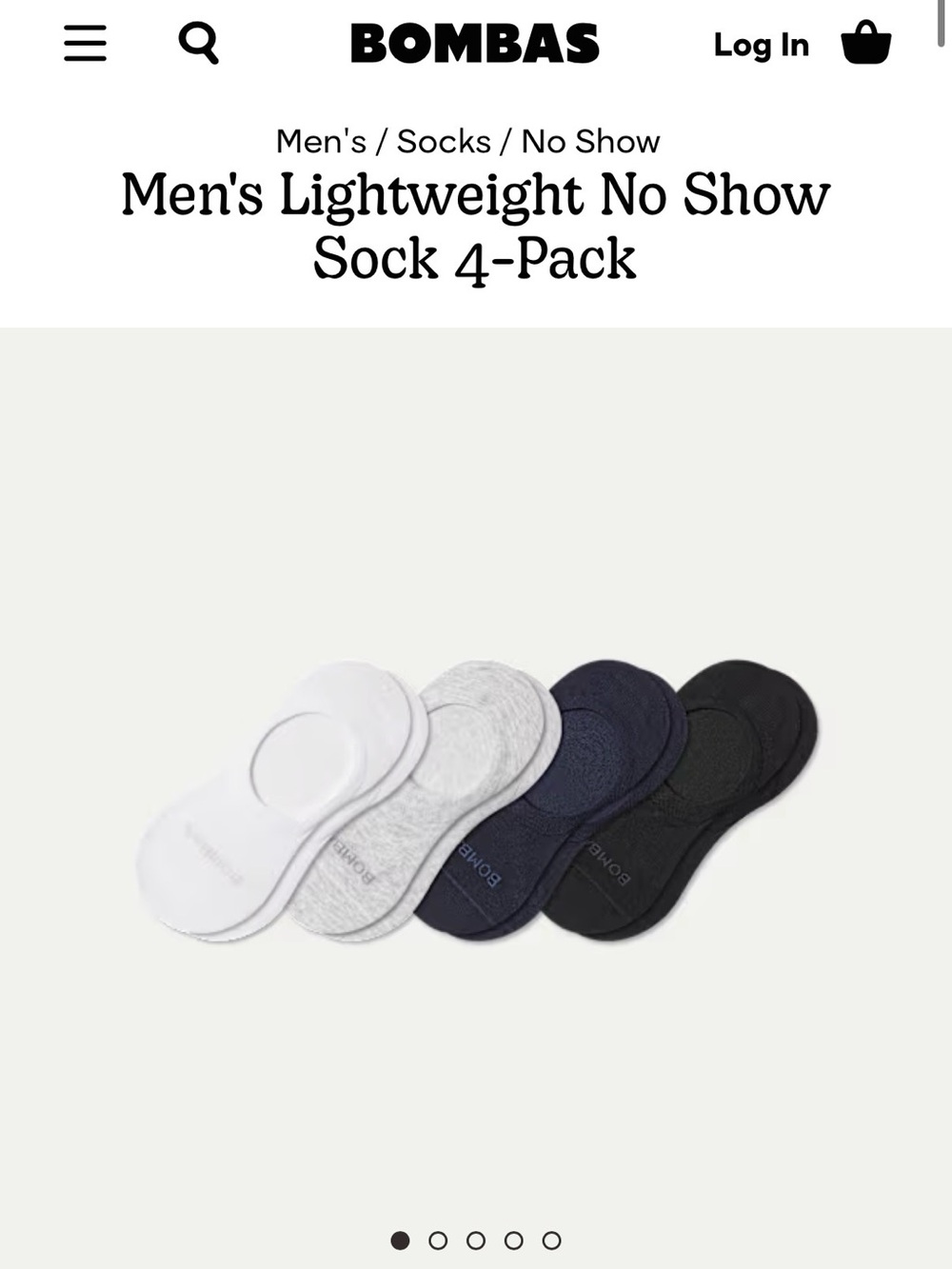 Bombas Men's No-Show Sock 4-Pack — White, Gray, Navy, Black